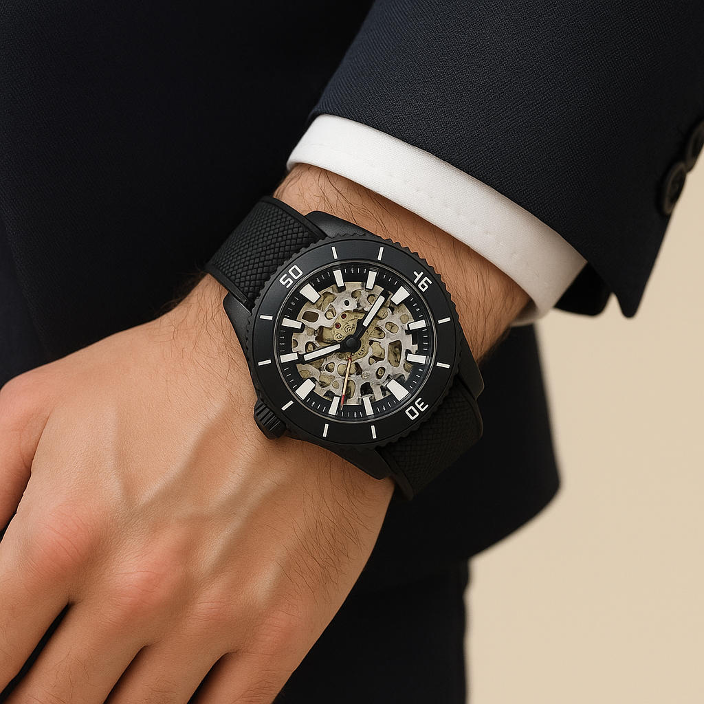 Fossil Men's 7AA Premium Black Skeleton Dial Watch – 44mm