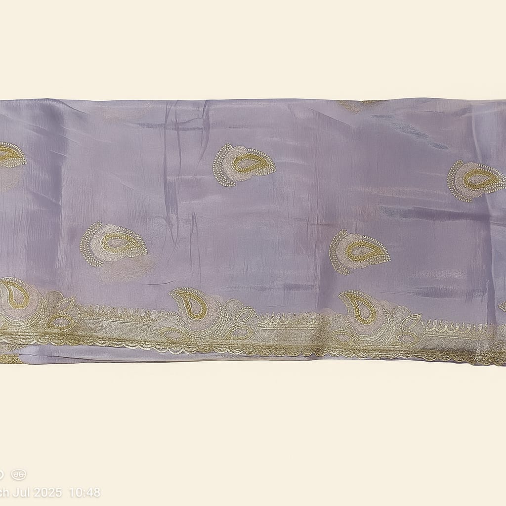 Graceful Violet Silk Saree with Golden Embroidery