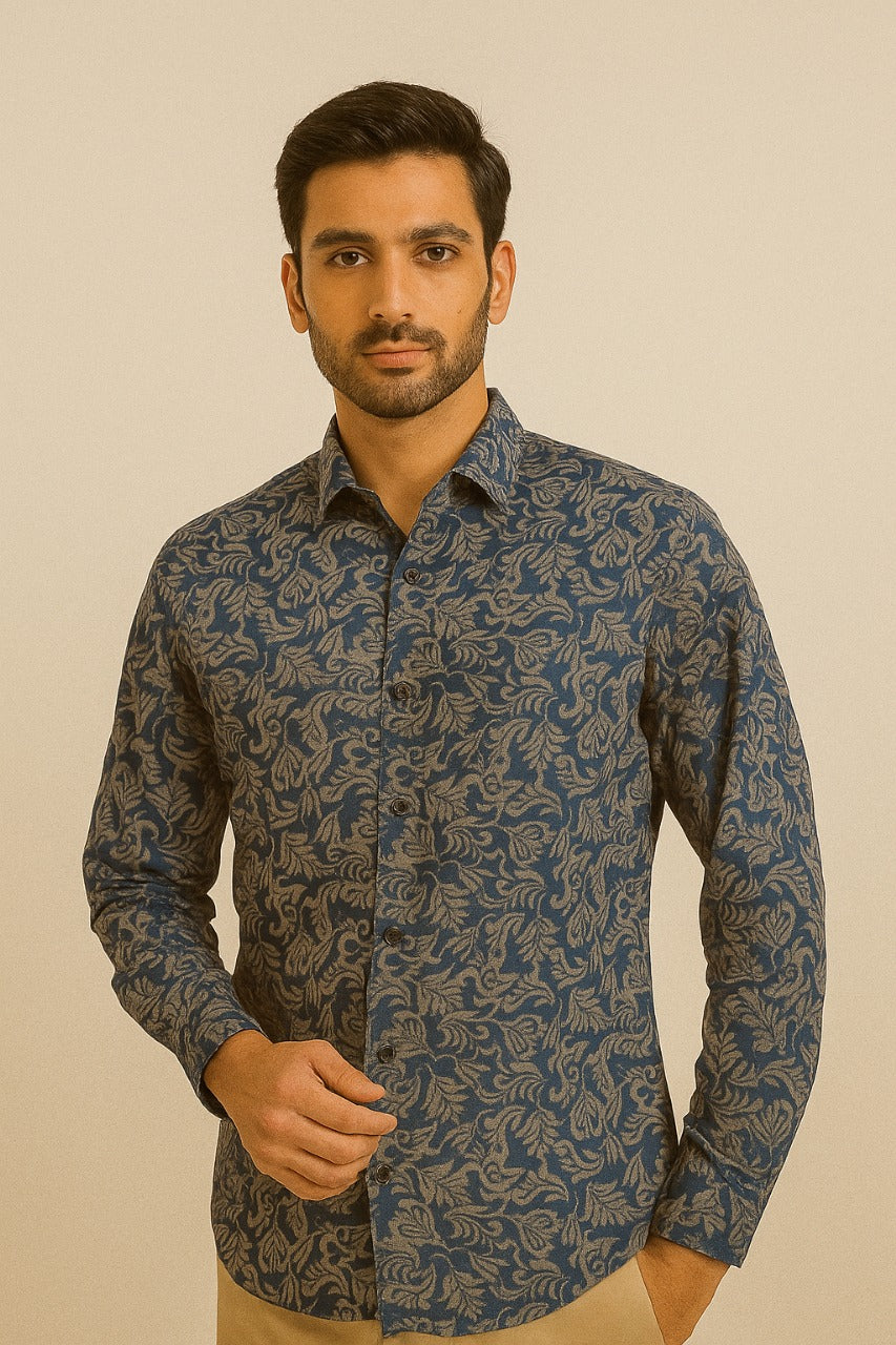 Men's Blue Printed Cotton Shirt