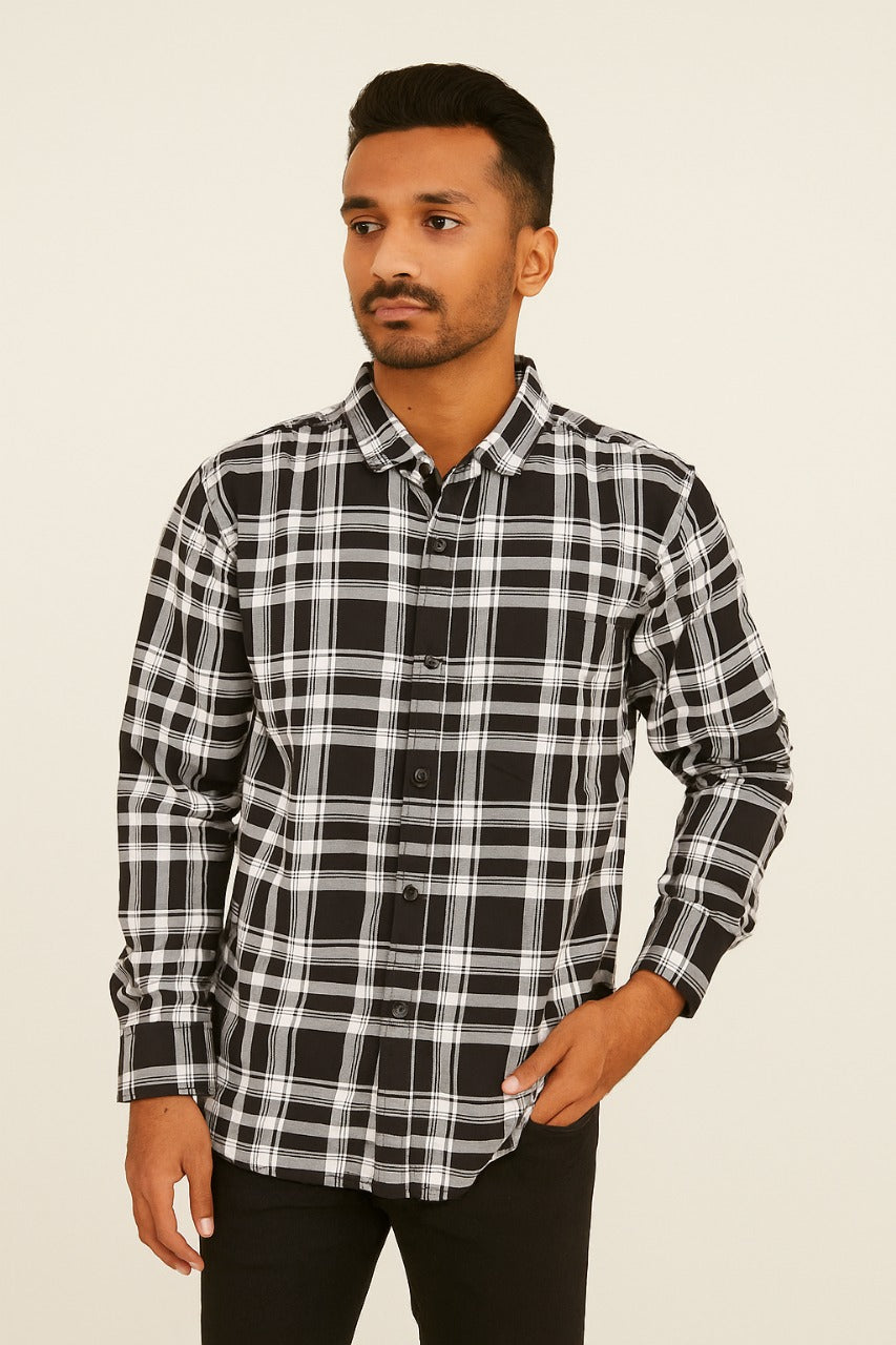 Men’s White & Gray Checkered Cotton Shirt