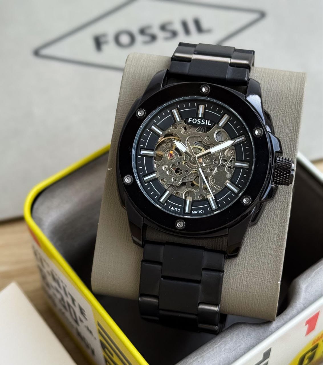 Fossil Men's 7AA Premium Black Skeleton Watch – 44mm