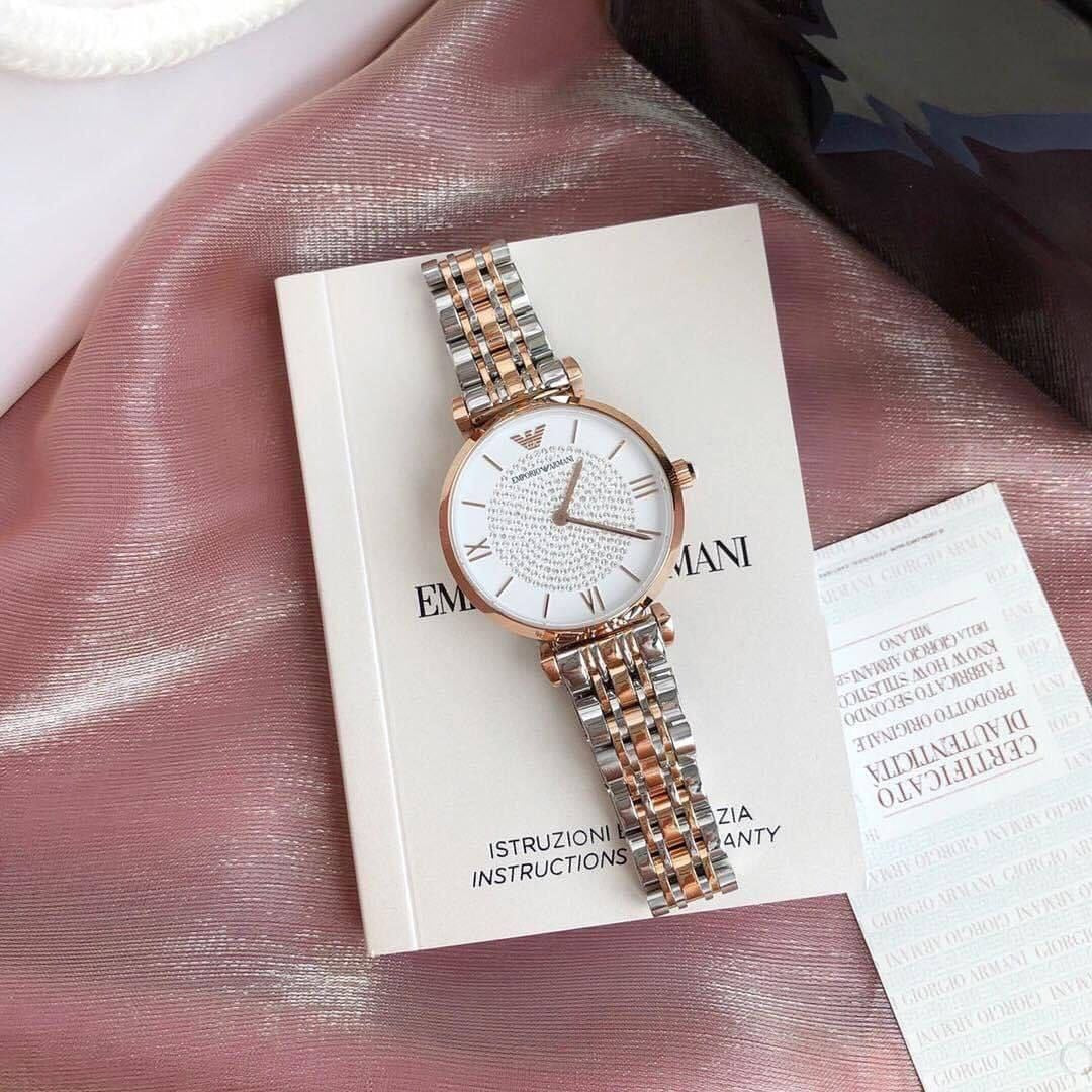 Emporio Armani Women’s Crystal Dial Watch – Two-Tone Elegance (7AA Premium)