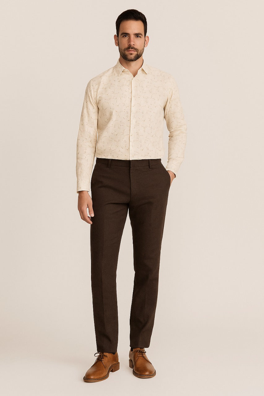 Men’s Cream Cotton Shirt – Subtle Pattern Design