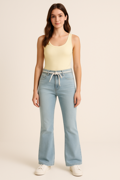 Ice Blue Flared Cotton Jeggings