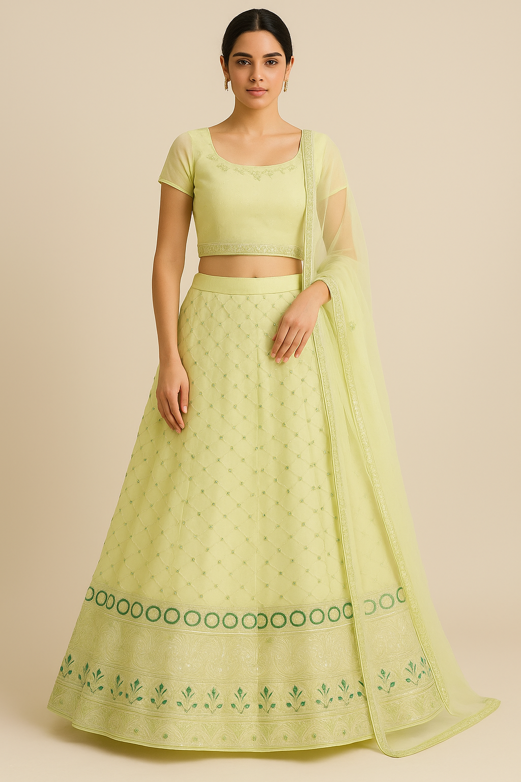 Light Green Embroidered Lehenga Set