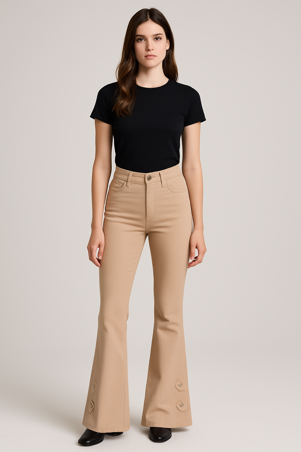 Beige Flared Cotton Jeggings