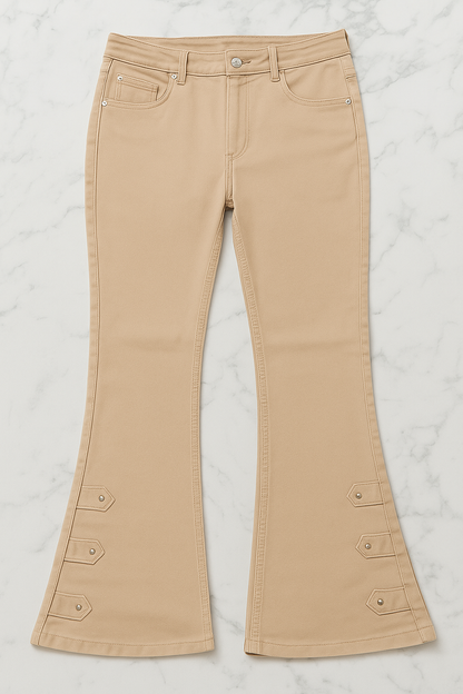 Beige Flared Cotton Jeggings