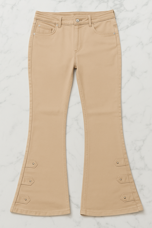 Beige Flared Cotton Jeggings