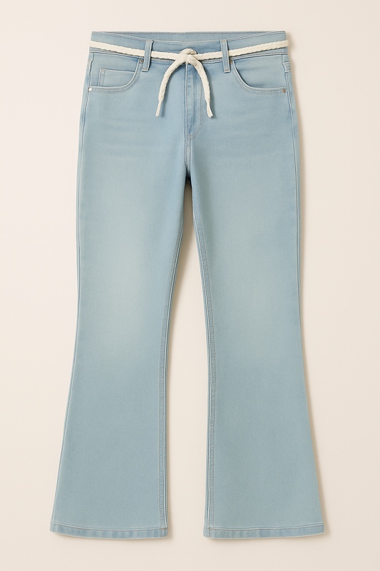 Ice Blue Flared Cotton Jeggings