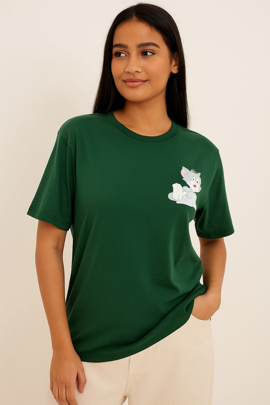 Women's Bottle Green Cotton T-Shirt
