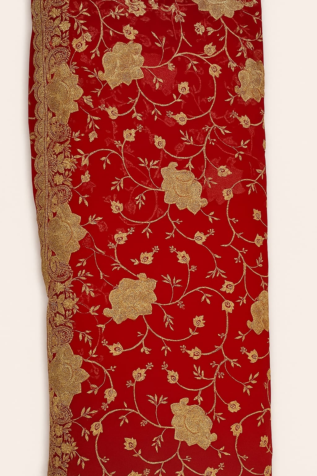 Women's Red Embroidered Saree – Royal Bloom Edition