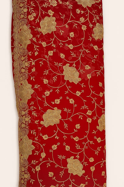 Women's Red Embroidered Saree – Royal Bloom Edition
