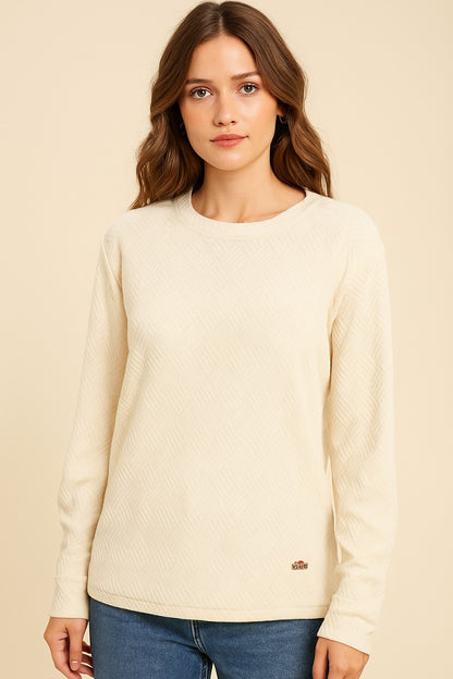 Women's Cream Textured Cotton T-Shirt