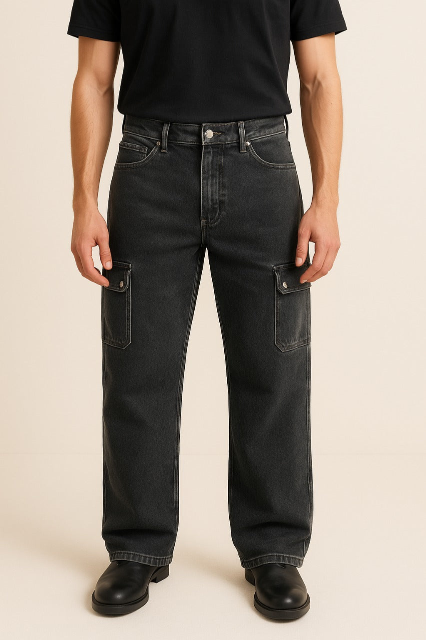 Men’s Black Cargo Cotton Jeans