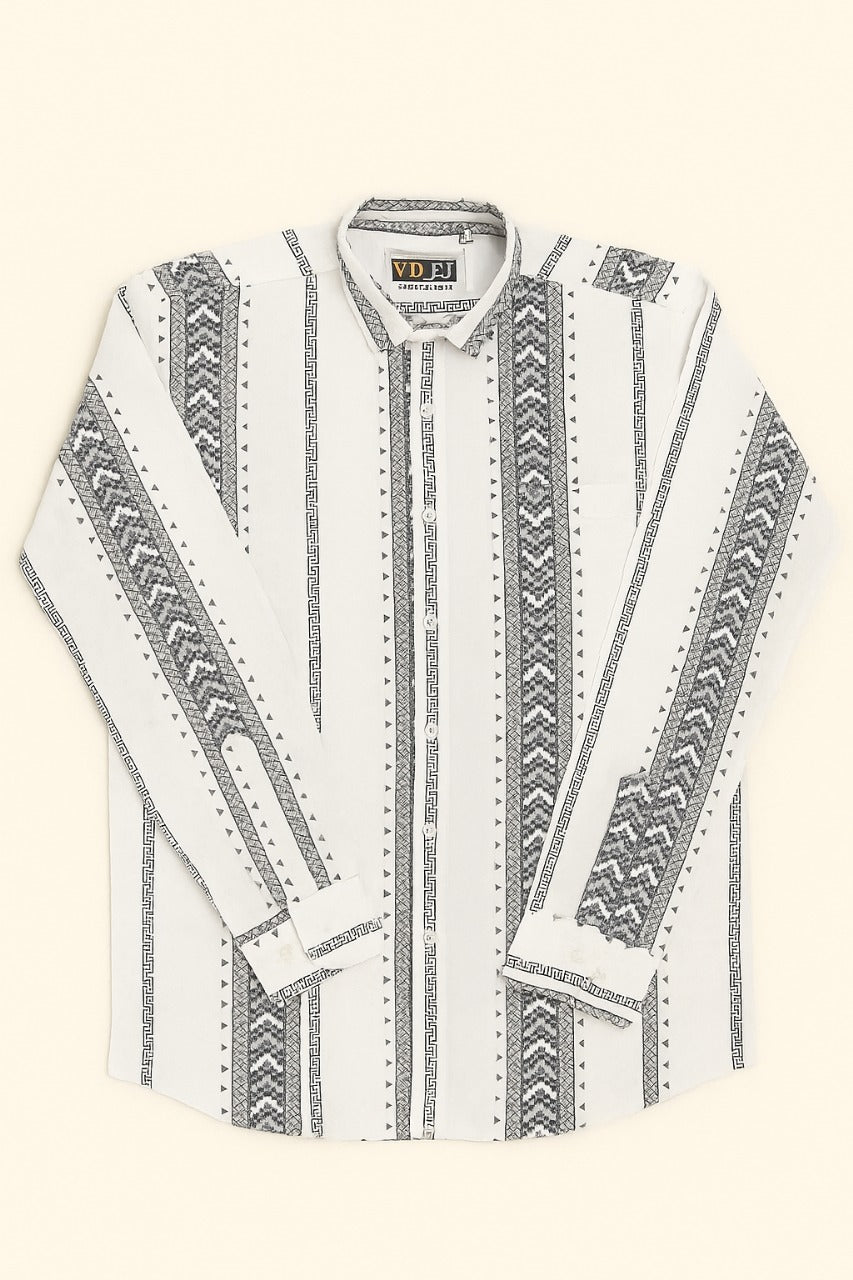 Men’s White Cotton Shirt with Black Embroidery