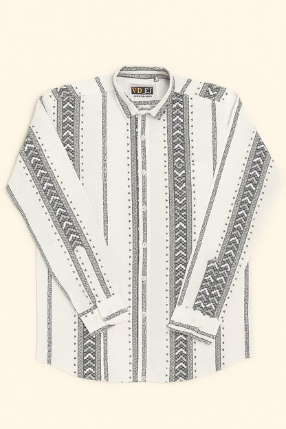 Men’s White Cotton Shirt with Black Embroidery