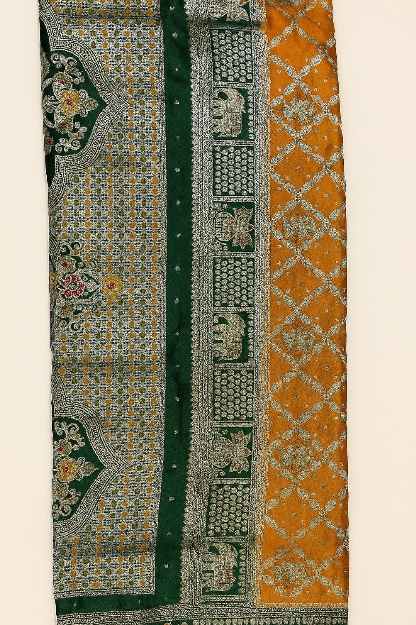 Regal Dark Green Silk Saree with Intricate Embroidery