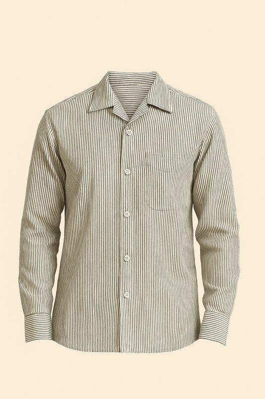Men’s White & Grey Striped Cotton Shirt