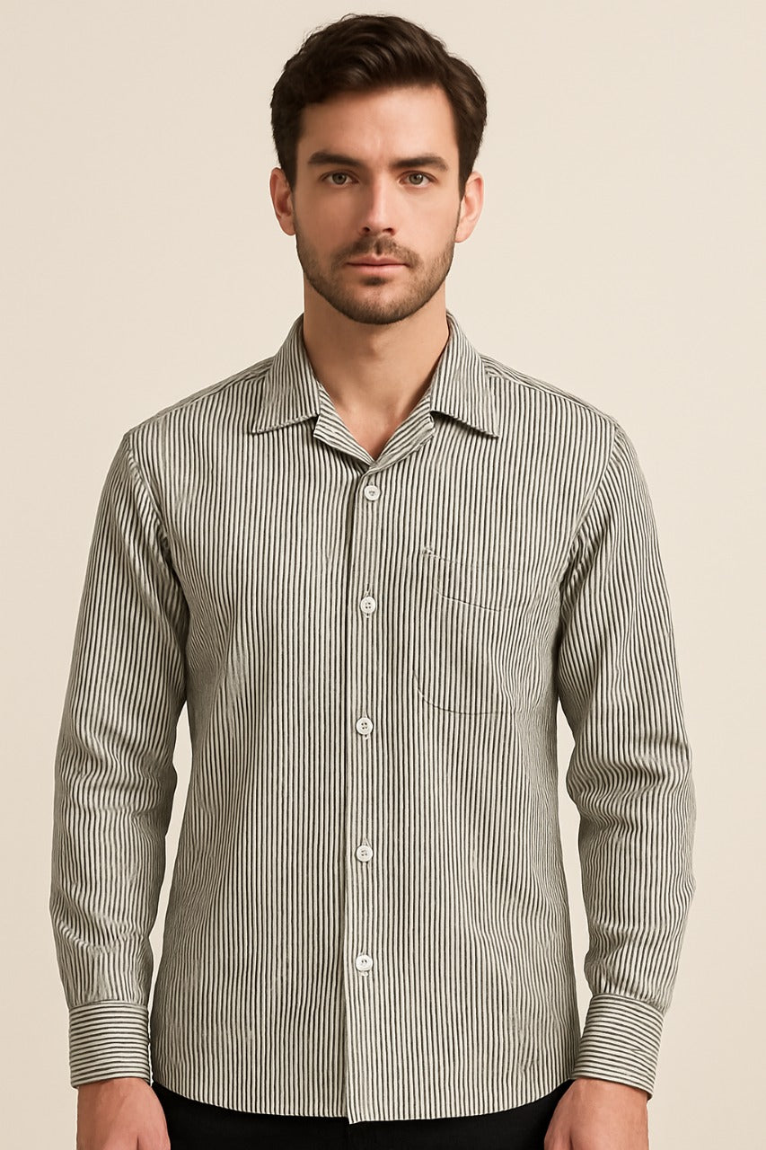 Men’s White & Grey Striped Cotton Shirt