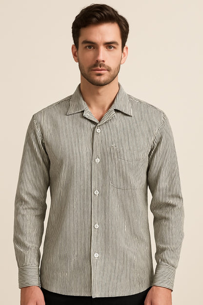 Men’s White & Grey Striped Cotton Shirt