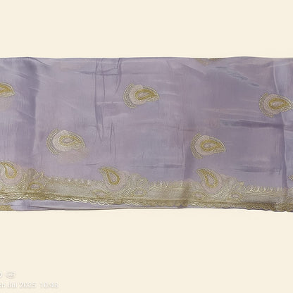 Graceful Violet Silk Saree with Golden Embroidery