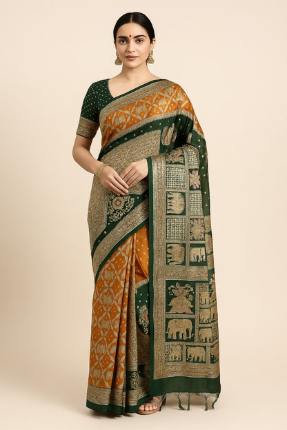 Regal Dark Green Silk Saree with Intricate Embroidery