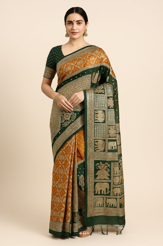 Regal Dark Green Silk Saree with Intricate Embroidery