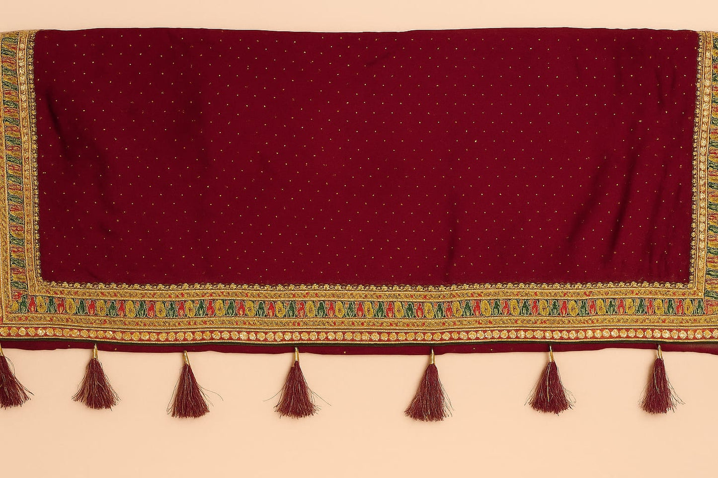 Majestic Maroon Silk Saree with Golden Embroidery
