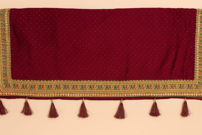 Majestic Maroon Silk Saree with Golden Embroidery