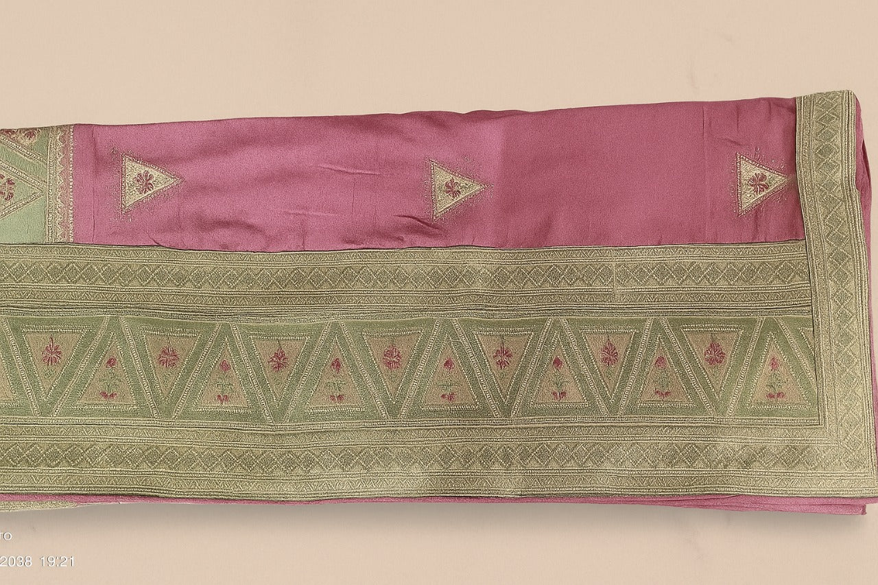Graceful Pink Silk Saree with Intricate Golden Embroidery