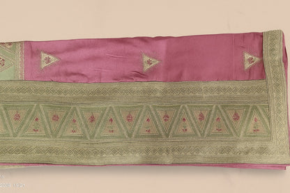Graceful Pink Silk Saree with Intricate Golden Embroidery