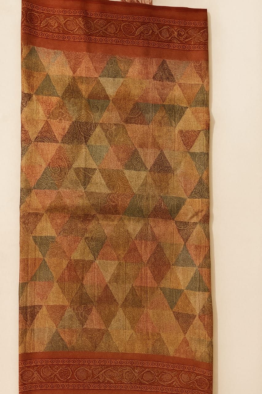 Graceful Maroon Red Silk Saree with Golden Geometric Embroidery