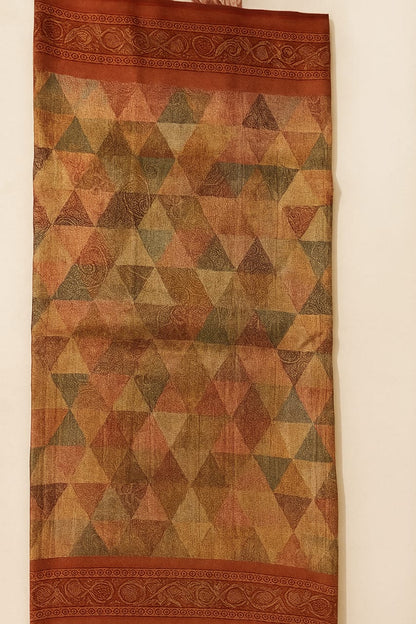 Graceful Maroon Red Silk Saree with Golden Geometric Embroidery