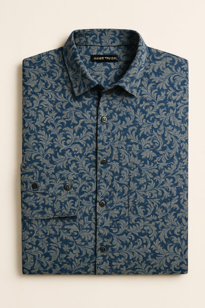 Men's Blue Printed Cotton Shirt