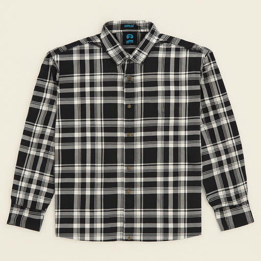 Men’s White & Gray Checkered Cotton Shirt