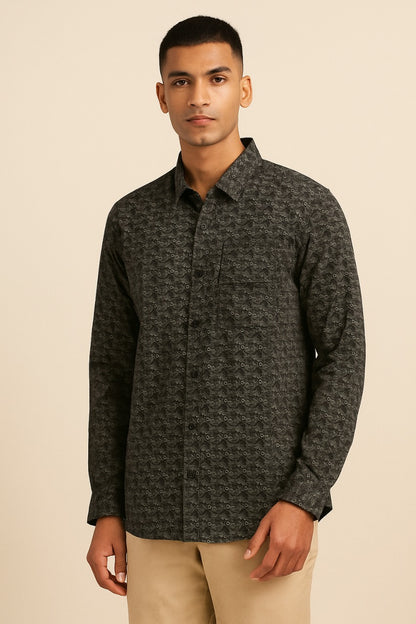 Men's Gray Printed Cotton Shirt
