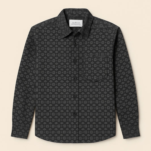 Men's Gray Printed Cotton Shirt