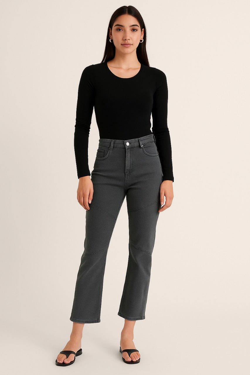 Women's Gray Panel Stitch Denim Jeans