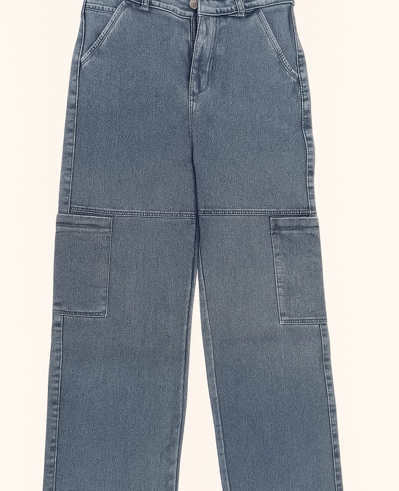 Women's Ice Blue Cargo Denim Jeans