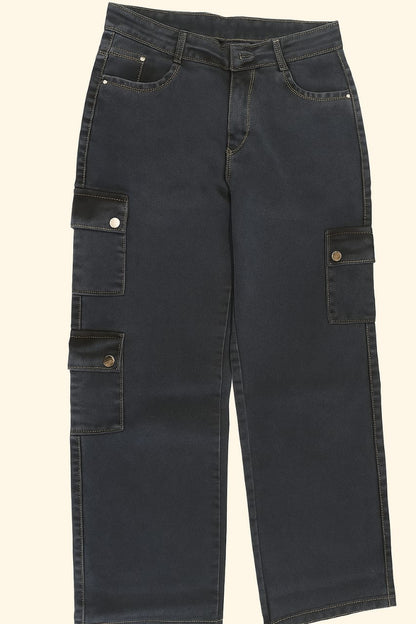Women's Blue Cotton Cargo Jeans
