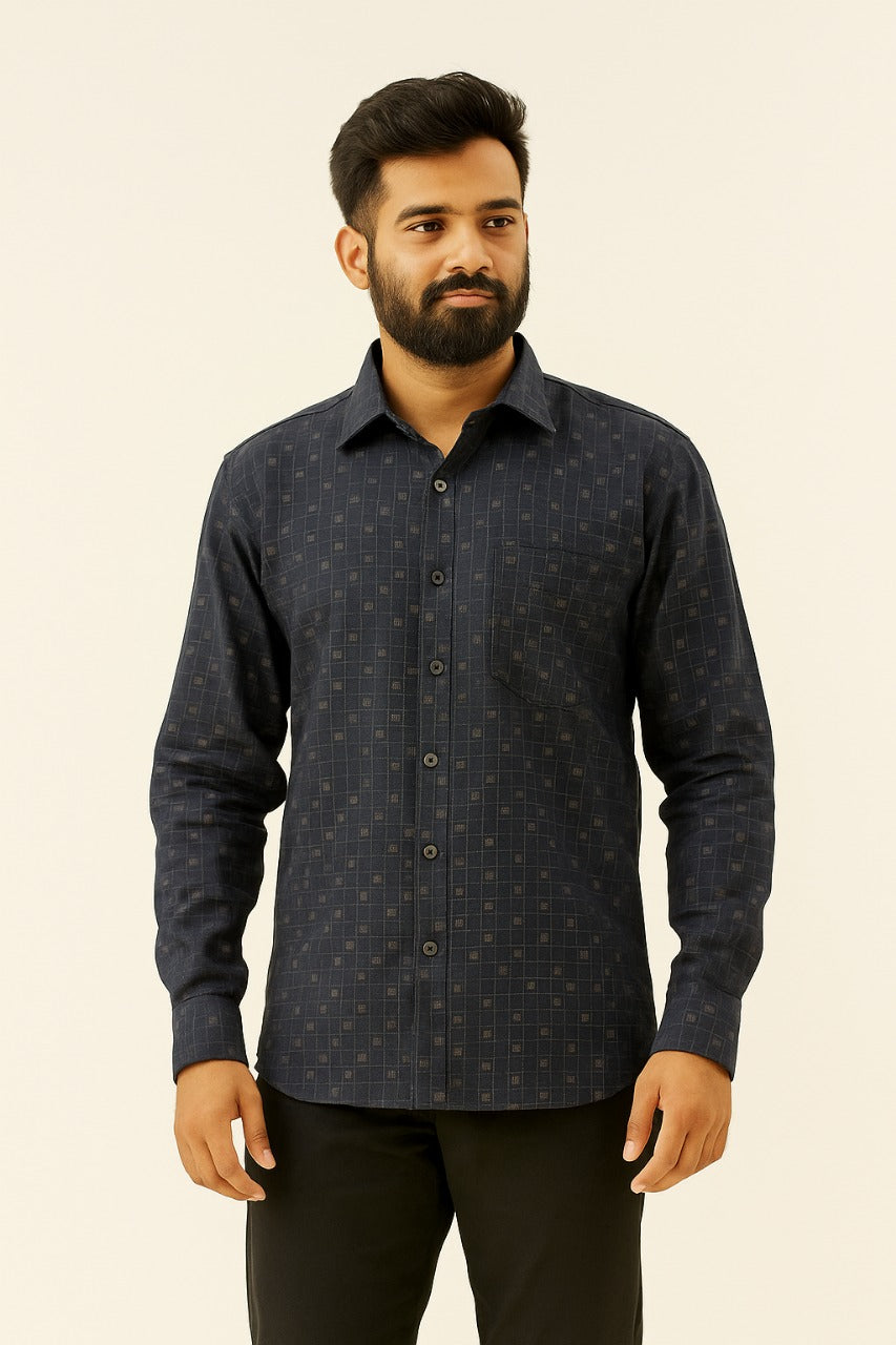 Men’s Black Cotton Check Shirt
