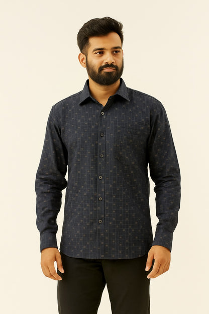 Men’s Black Cotton Check Shirt