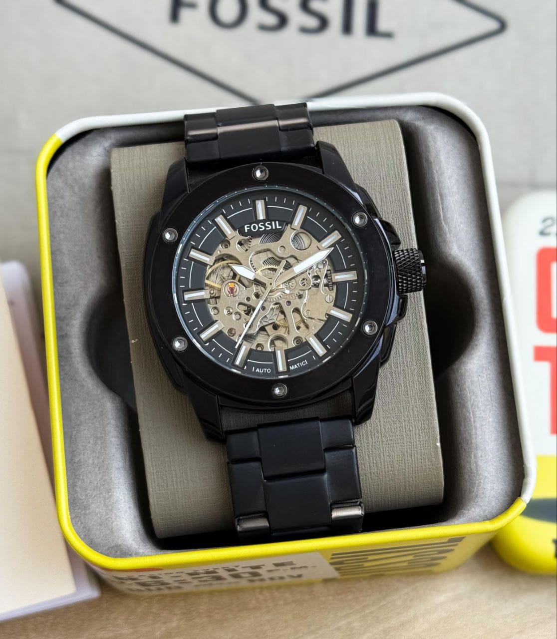 Fossil Men's 7AA Premium Black Skeleton Watch – 44mm