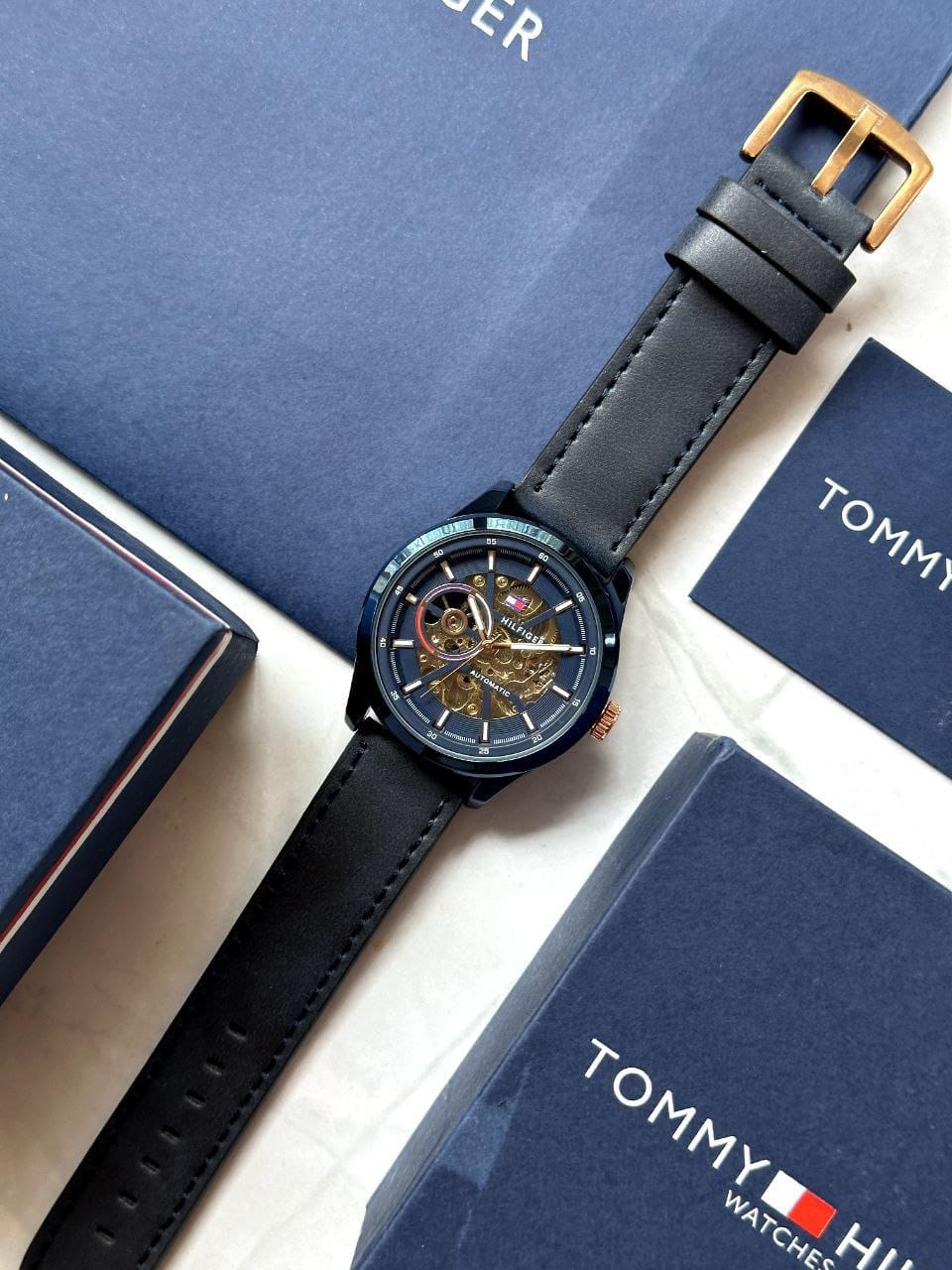 Tommy Hilfiger Blue Skeleton Watch – Men's 7AA Premium Collection