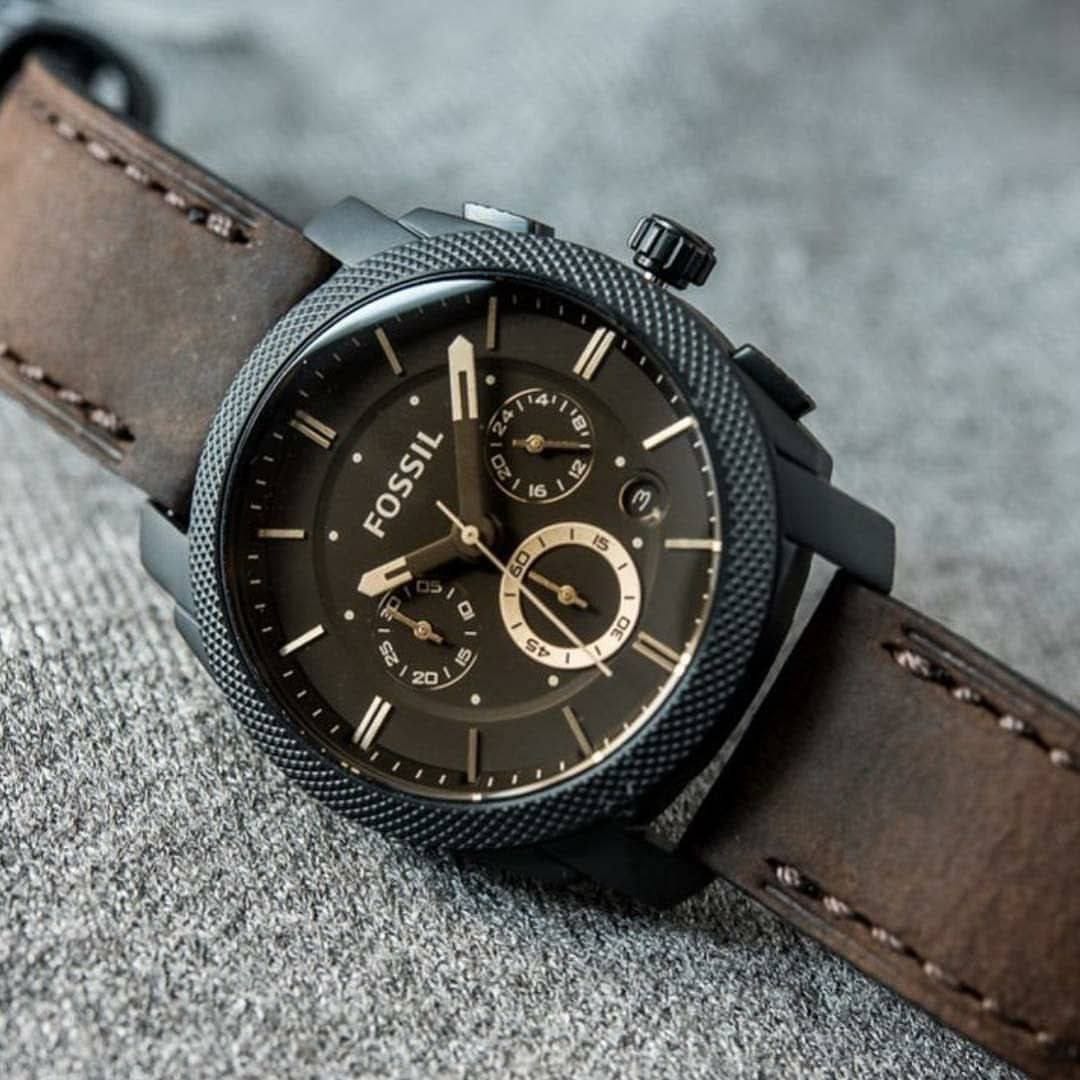 Fossil Men's 7AA Premium Collection Watch – Black Dial & Brown Leather (42mm)