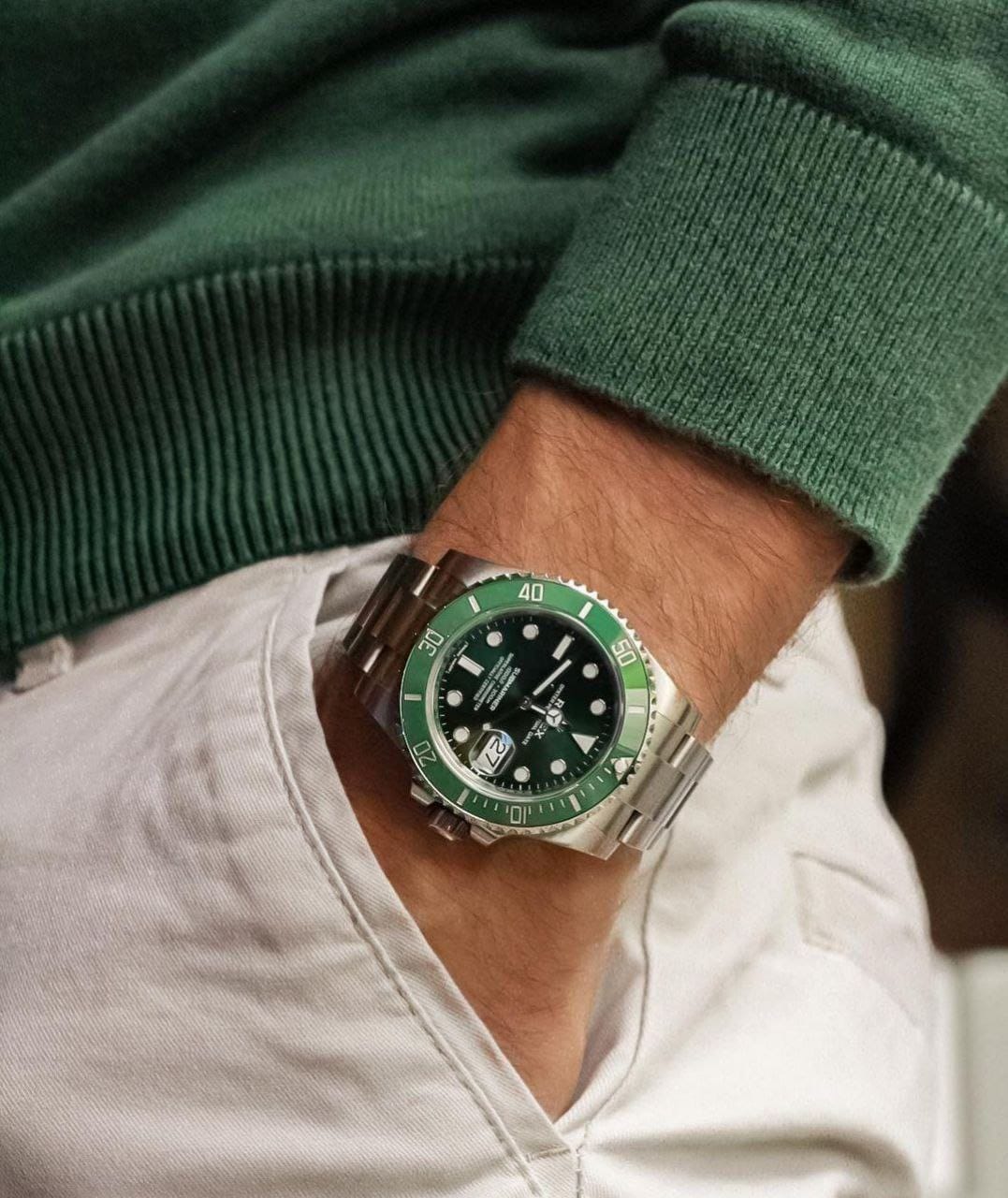 Rolex Men's 5A Premium Collection Submariner Watch – Green Dial & Bezel (43mm)