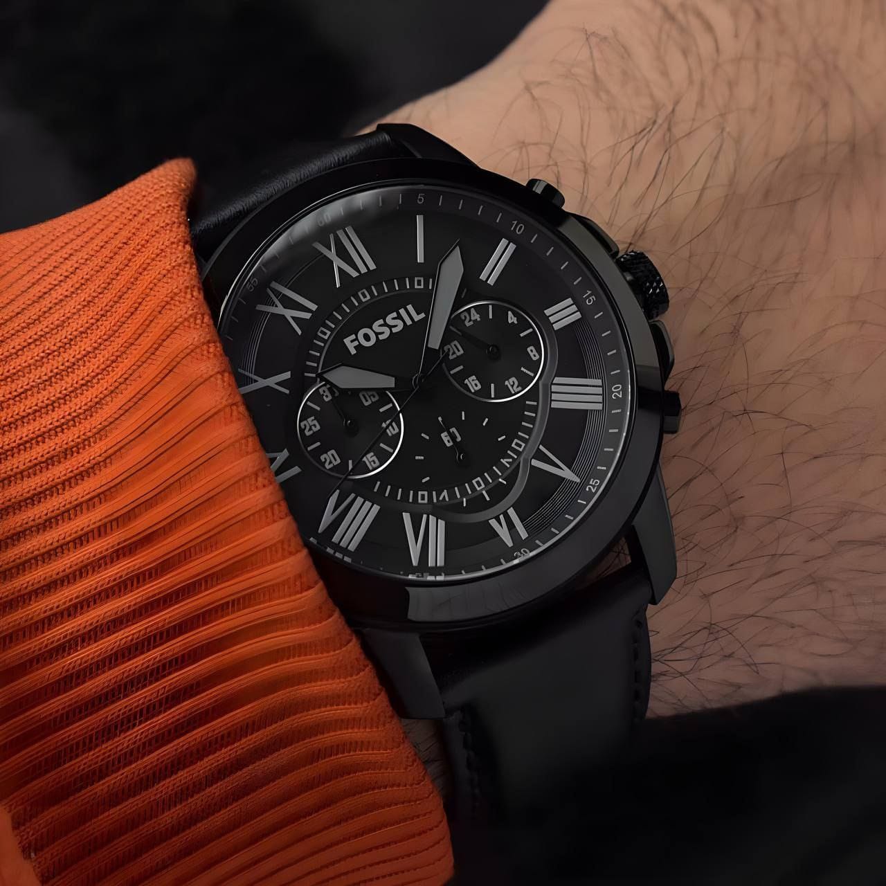 Fossil Men's Chronograph Watch – 7AA Premium Collection (Black Leather Strap)