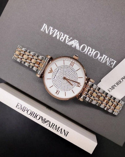 Emporio Armani Women’s Crystal Dial Watch – Two-Tone Elegance (7AA Premium)