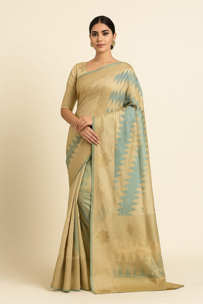 Subtle Shine Teal Gold Saree