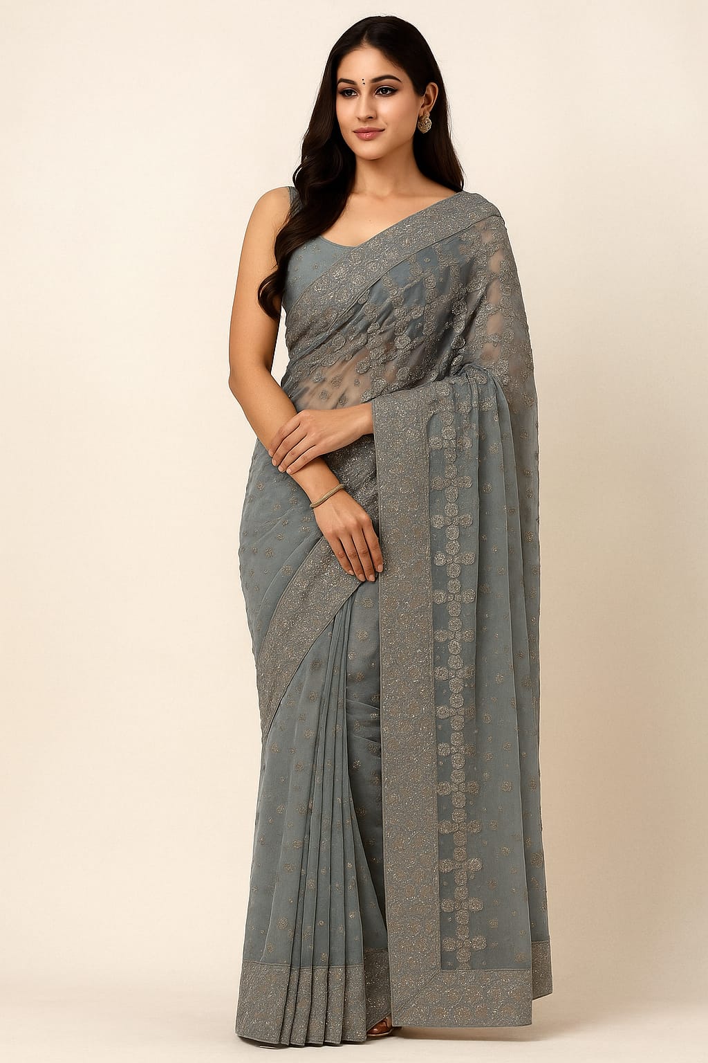 Celestial Charm Dusty Blue Saree